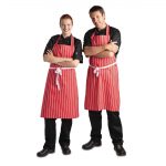 Whites Butchers Stripe Bib Apron Red/White - Image 3
