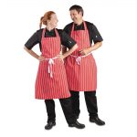 Whites Butchers Stripe Bib Apron Red/White - Image 4