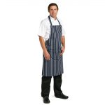 Whites Butchers Stripe Bib Apron with Pocket Blue/White - Image 2