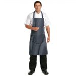 Whites Butchers Stripe Bib Apron with Pocket Blue/White - Image 3