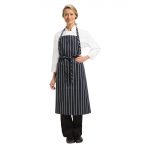 Chef Works Premium Woven Bib Apron Navy & White Stripe