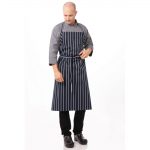 Chef Works Premium Woven Bib Apron Navy & White Stripe - Image 5