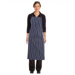 Chef Works Premium Woven Bib Apron Navy & White Stripe - Image 8