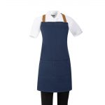 Southside Short Length X-Cross Back Bib Apron Denim Blue with Tan Ties