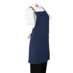 Southside Short Length X-Cross Back Bib Apron Denim Blue with Tan Ties - Image 2