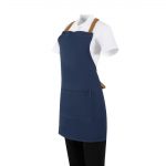 Southside Short Length X-Cross Back Bib Apron Denim Blue with Tan Ties - Image 3