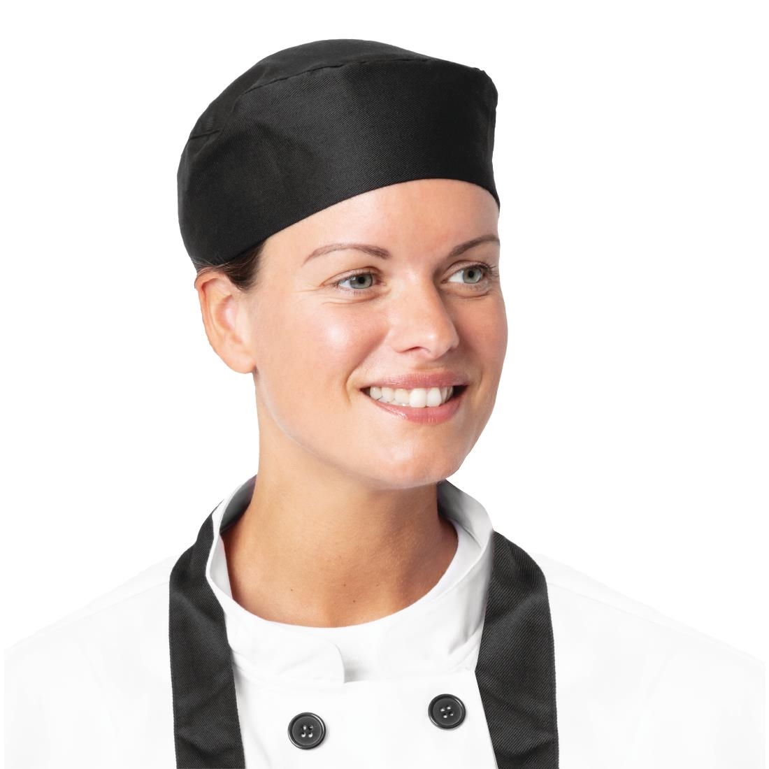 bb476_blackcap4.jpg Nisbets Essentials Chef Skull Caps Black (2 pack) - Image 1
