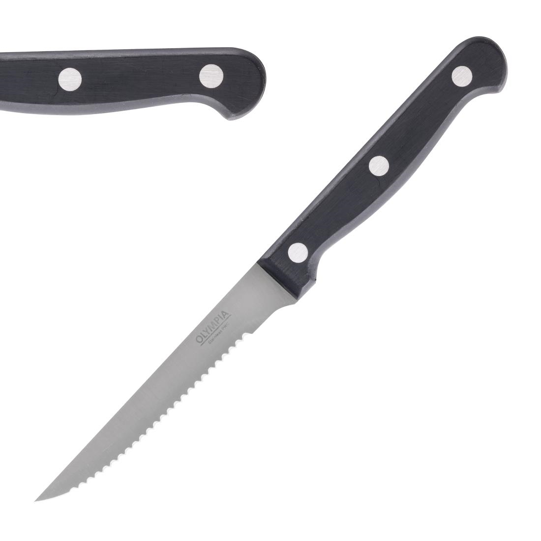 c134_upd25-8738.jpg Olympia Taverna Serrated Steak Knives with Black Handles (12 Pack) - Image 1