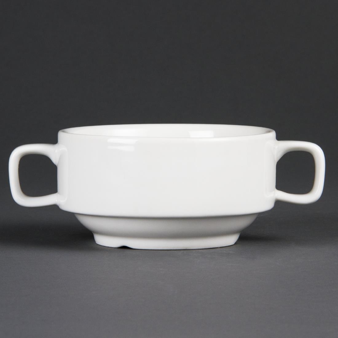 c239_olympia-ww-grey.jpg Olympia Whiteware Soup Bowls with Handles 400ml (6 Pack) - Image 1