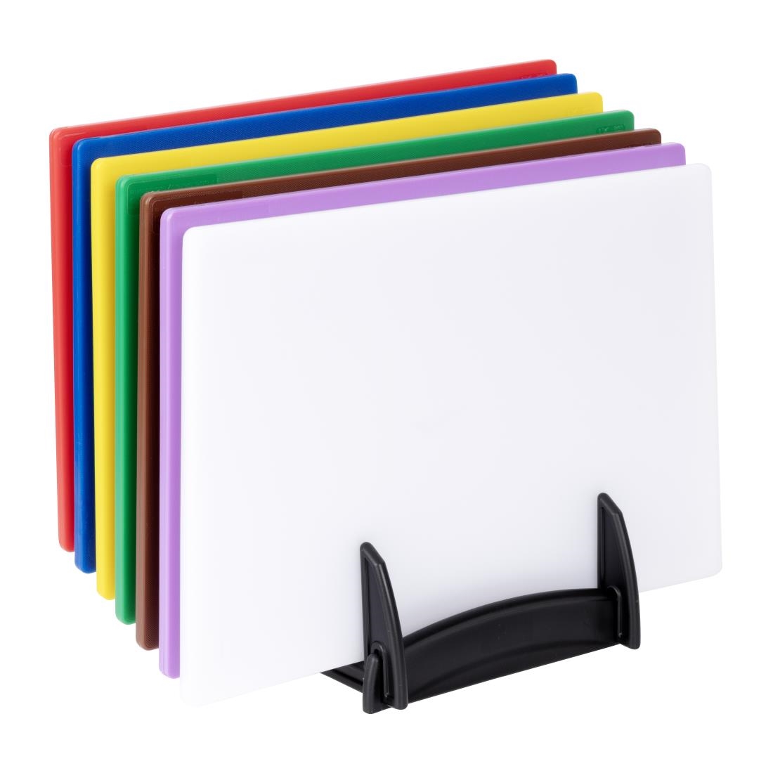 ch041_upd25.jpg Hygiplas Low Density 7-Piece Chopping Board Set with Rack 450x300x10mm - Image 1