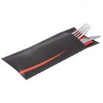 Europochette Bari Black Cutlery Pouch with Red Napkin (100 Pack) - Image 2