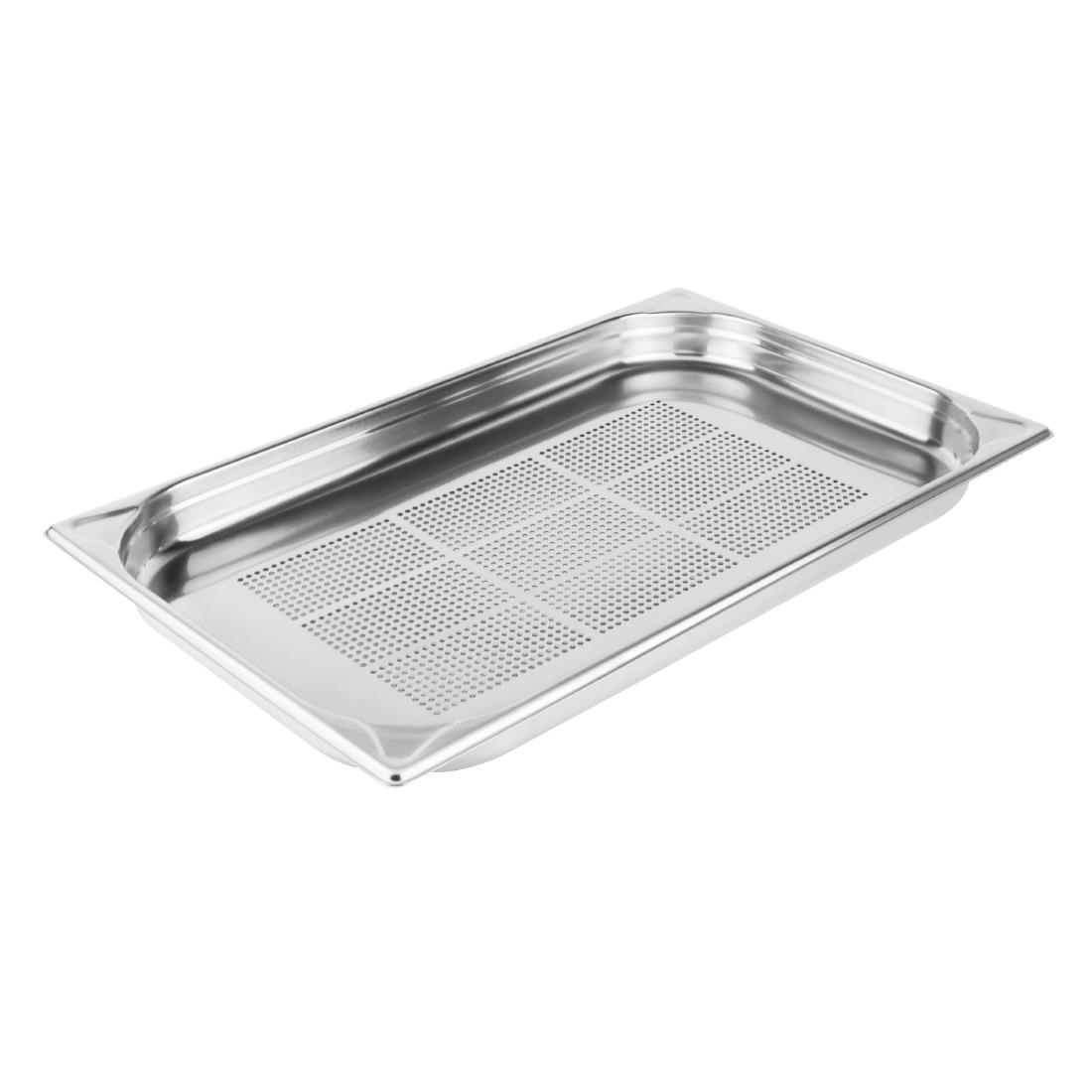 dm972_npi24-1.jpg Vogue Stainless Steel Heavy Duty Perforated 1/1 Gastronorm Tray 40mm - Image 1