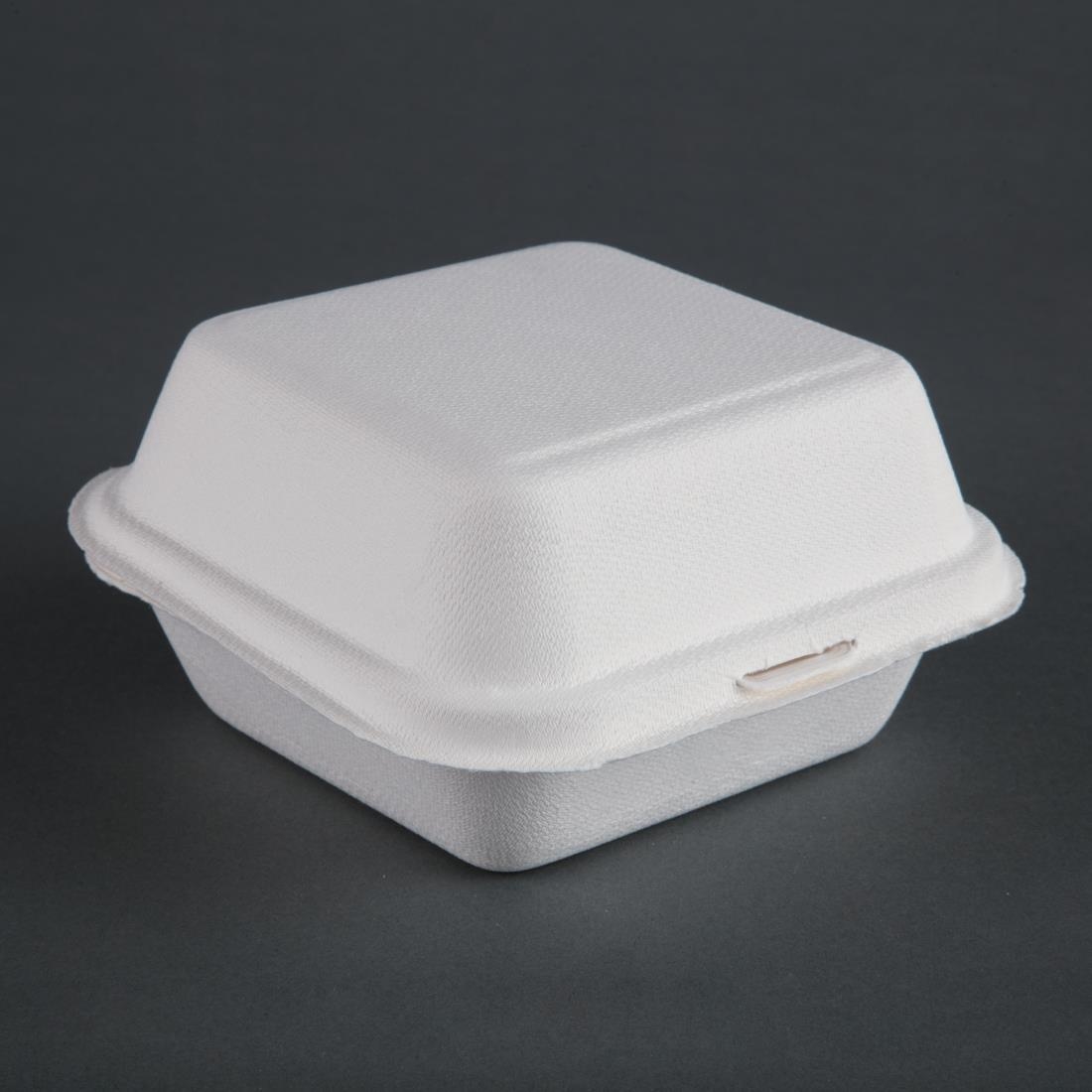 dw247_fiestanew01grey.jpg Fiesta Compostable Bagasse Burger Boxes with Bottom Ridges 157mm (500 Pack) - Image 1