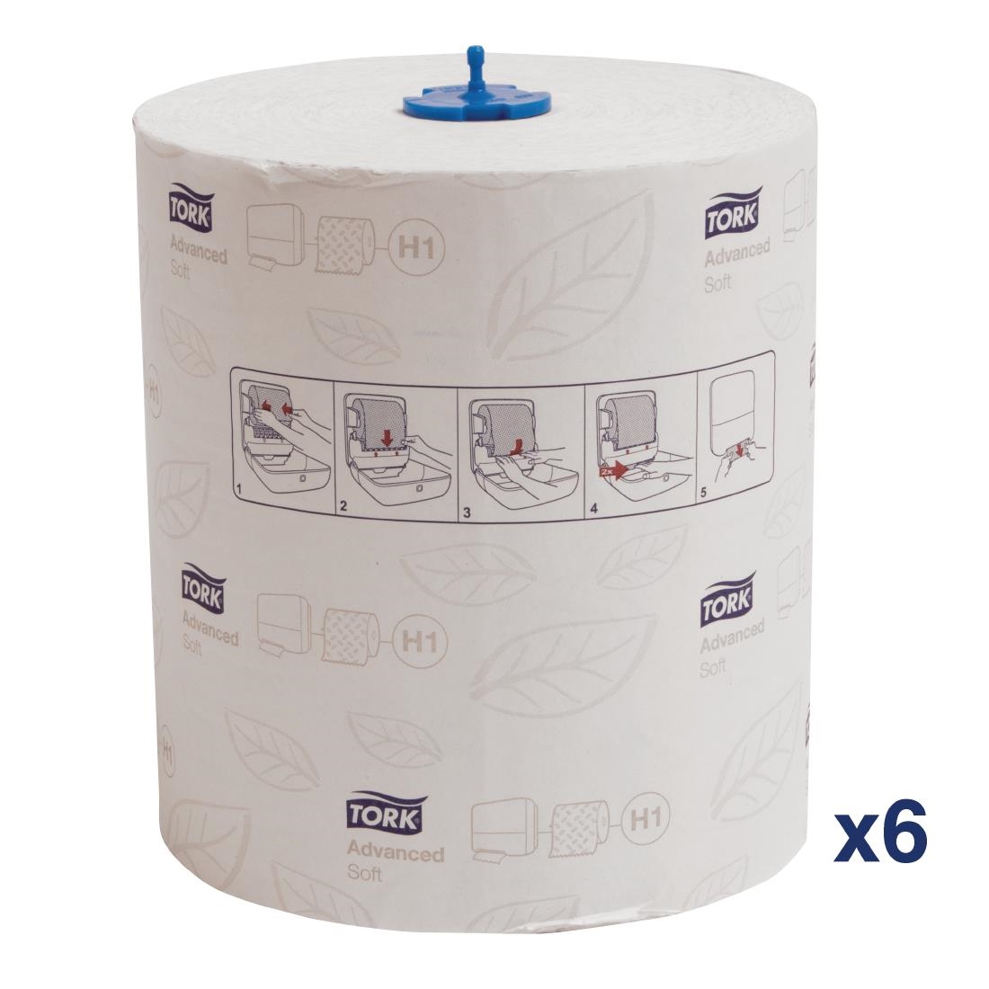 fa707_softsingleroll.jpg Tork Matic Soft Paper Hand Towels White with Grey Leaf H1 (6 Pack) - Image 1