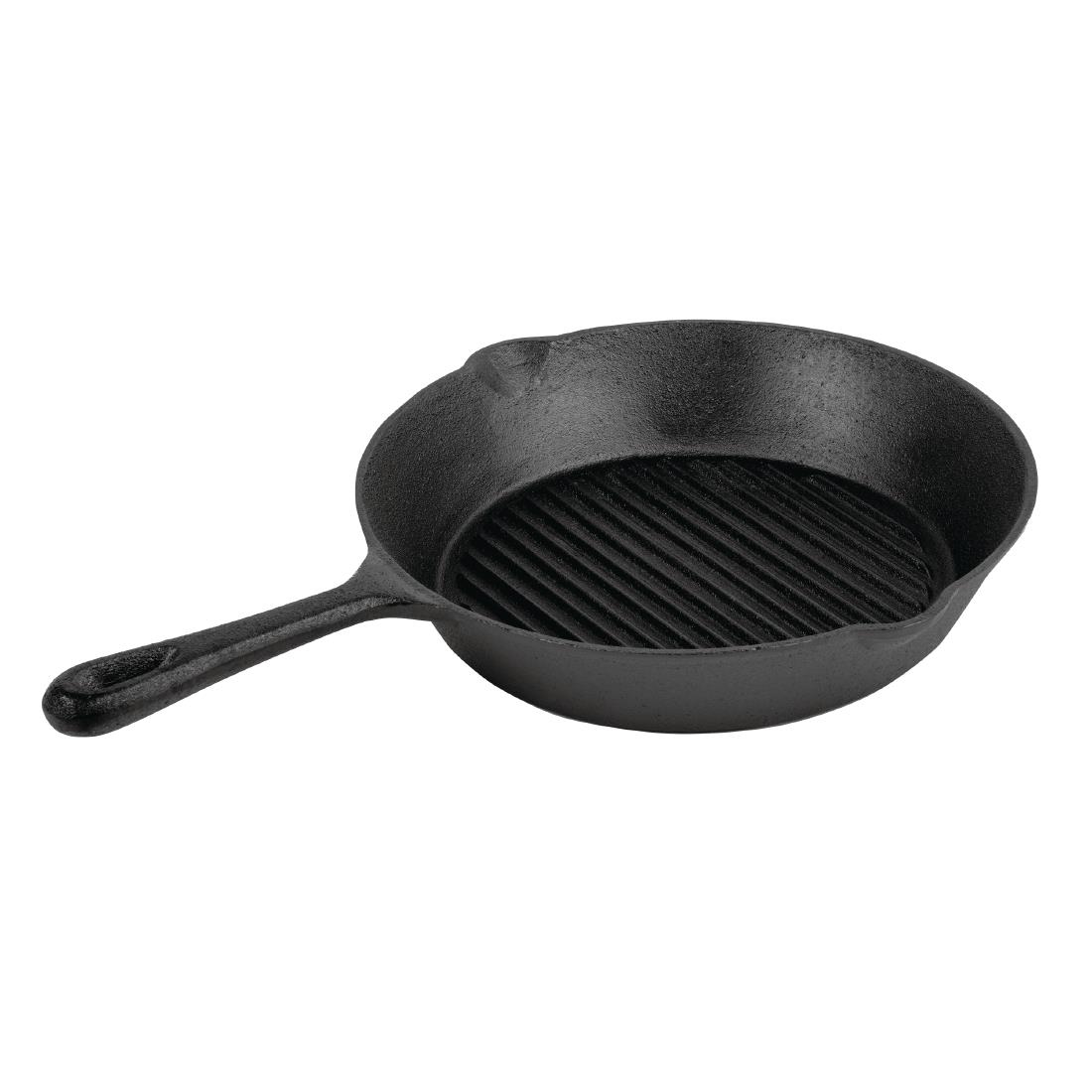 m652_ribbedskilletpan1.jpg Vogue Round Cast Iron Ribbed Skillet Pan 26cm - Image 1