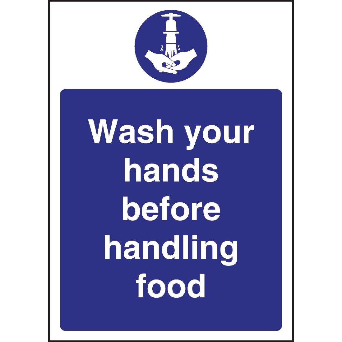 w110-sign-large.jpg Vogue Wash hands Before Handling Food Sign - Image 1